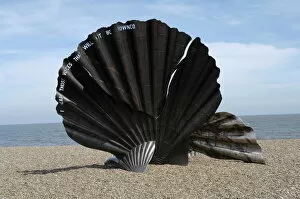 Sculptures Collection: The Scallop sculpture by Maggie Hambling on the beach at Aldeburgh, Suffolk