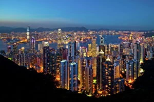 Victoria Collection: View over Hong Kong from Victoria Peak, the illuminated skyline of Central sits below The Peak