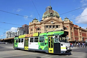 Melbourne Collection: City tram passing Flinders Street Station, Melbourne, Victoria, Australia
