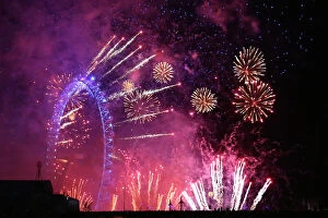 Celebration Collection: Spectacular New Years Eve Fireworks and London Eye, London