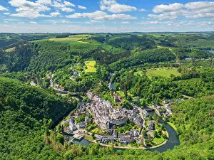 Luxembourg Pillow Collection: Aerial view at Esch-sur-Sure, canton Wiltz, Diekirch, Luxembourg