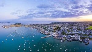 Carrick Roads Collection: Aerial view over the Penryn river and Falmouth, Cornwall, England