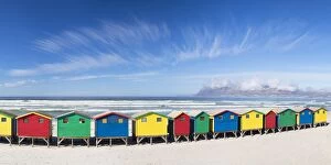 South Africa Collection: Beach huts on Muizenberg beach, Cape Town, Western Cape, South Africa