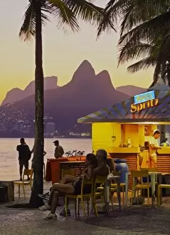 Landscape paintings Metal Print Collection: Brazil, City of Rio de Janeiro, Beach Bar at the Ipanema Beach with a view of the