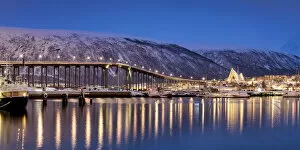 Landscape paintings Metal Print Collection: Bridge & Arctic Cathedral, Tromso, Norway