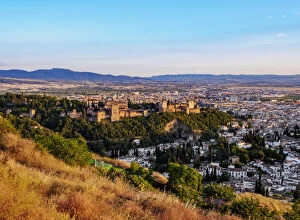 Cultural icons Collection: Cityscape with elevated view of Alhambra, sunset, Granada, Andalusia, Spain