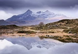 Scenic landscapes Poster Print Collection: The Cuillins reflected in the lochan, Sligachan, Isle of Skye, Scotland, UK