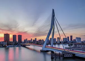 Sundown Collection: Erasmus Bridge at sunset, Rotterdam, South Holland, The Netherlands