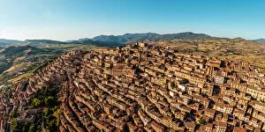 Villages Photographic Print Collection: Gangi, Palermo province, Sicily, Italy. Aerial cityscape at sunset