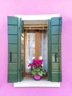 Venice Canvas Print Collection: Italy, Veneto, Venice, Burano. Typical window on a colorful house