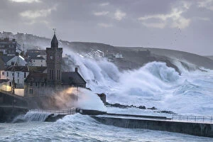 Western Mouse Fine Art Print Collection: Porthleven during Storm Eunice on 18th February 2022, Cornwall, England, UK