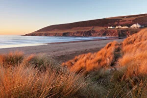 Landscape paintings Canvas Print Collection: Saunton Sands and Saunton Down from the sand dunes at Braunton Burrows, Devon, England