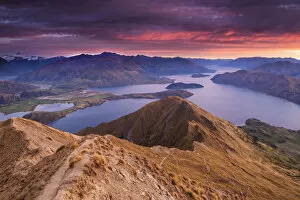 Mountain scenery paintings Canvas Print Collection: Sunrise from Roys Peak, Wanaka, New Zealand