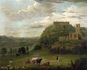 Nottingham Collection: View of Nottingham Castle with St Nicholas Church and Houses