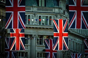 Union Flag Collection: UK. London. Regent Street. Union Jack decorations for Royal Wedding