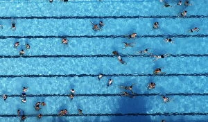 Germany Metal Print Collection: An aerial view shows people at a swimming pool on a hot summer day in Haltern