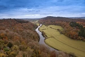 Related Images Cushion Collection: View of woodland, river and pastures, River Wye, Symonds Yat, Forest of Dean