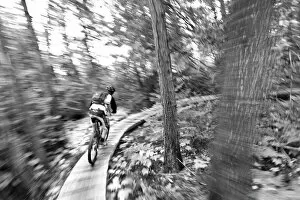 Cycling Photographic Print Collection: Aaron Rodgers mountain biking on the Stairway to Heaven Trail in Copper Harbor Michigan