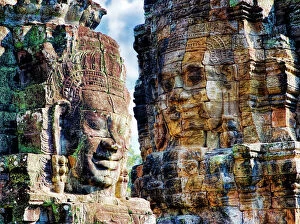 Sculpture Framed Print Collection: Asia; Cambodia; Angkor Watt; Siem Reap; Faces of the Bayon Temple