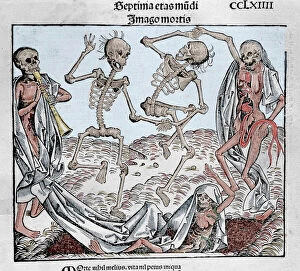 Paintings Canvas Print Collection: The Dance of Death (1493) by Michael Wolgemut, from the Liber chronicarum by Hartmann Schedel