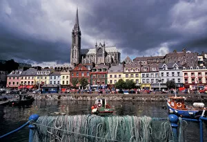 Cathedrals Metal Print Collection: Ireland, County Cork, Cobh. Harbor view and St. Colmans church