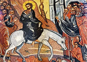 Cathedrals Metal Print Collection: Jesus Christ Palm Sunday Donkey Mosaic Saint Georges Greek Orthodox Church Madaba Jordan