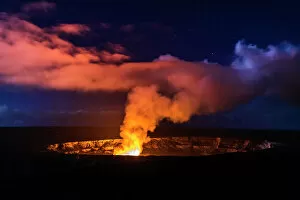 Material Collection: Lava steam vent glowing at night in the Halemaumau Crater, Hawaii Volcanoes National Park