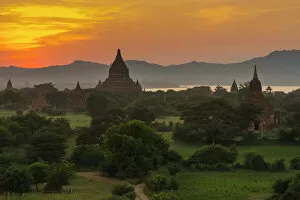 Bagan Collection: Myanmar. Bagan. Sunset over the temples of Bagan