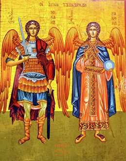 Cultural icons Mouse Mat Collection: Saint Michael Angels Golden Icon Saint Georges Greek Orthodox Church Madaba Jordan