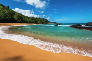 Seascapes Cushion Collection: Sand and surf at Lumahai Beach, Island of Kauai, Hawaii USA