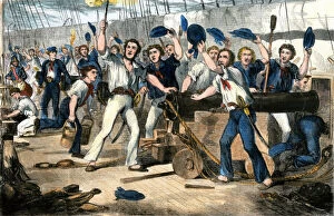Crew Collection: Crew of the USS Constitution in battle, War of 1812