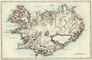 Maps and Charts Metal Print Collection: Iceland map, 1800s