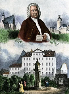 Music Framed Print Collection: Johann Sebastian Bach, with scenes from his life