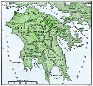 Ancient Greece Fine Art Print Collection: Map of the Peloponnesus of ancient Greece
