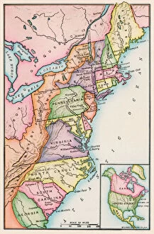 Maps and Charts Metal Print Collection: Thirteen original colonies in 1776