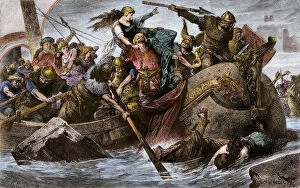 Ships and Boats Cushion Collection: Viking raid under Olaf I