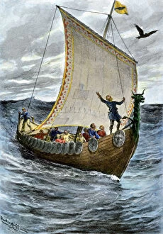 Sc Andinavian Collection: Viking ship at sea