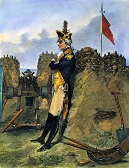 Uniform Collection: (1755-1804). Hamilton at Yorktown in 1781. Steel engraving, 1858, after a painting by Alonzo Chappel
