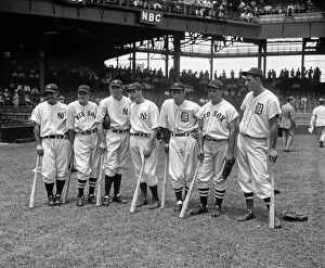 Uniform Collection: ALL-STAR GAME, 1937. Major League baseball players Lou Gehrig, Joe Cronin, Bill Dickey