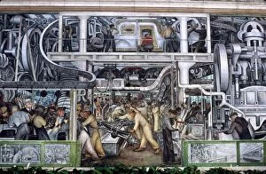 Assembly Line Collection: DIEGO RIVERA: DETROIT. Automobile Industry. Large detail of Diego Riveras mural at The Detroit