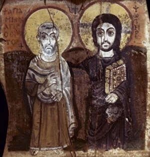 Fine Art Collection: EGYPT: COPTIC ART: CHRIST and abbot Mena. Painting on wood, 7th century A. D