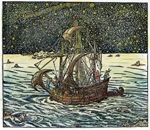 Star Collection: NAVIGATION BY STARS, 1575. Sailors navigating by stars at night