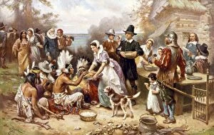 Jean Collection: PILGRIMS: THANKSGIVING, 1621. The First Thanksgiving of the Pilgrims, 1621