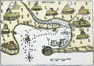 Topography Collection: PLYMOUTH, MA, MAP 1605. Samuel de Champlains map of Port St. Louis