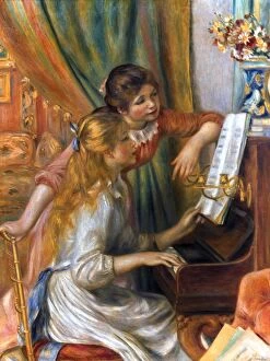 Fine Art Metal Print Collection: RENOIR: GIRLS / PIANO, 1892. Pierre Auguste Renoir: Young Girls at a Piano. Oil on canvas, 1892