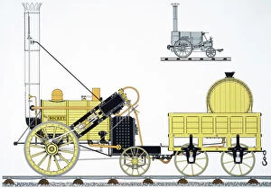 Technology Collection: Schematic view of George Stephensons locomotive The Rocket of 1829