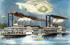 Robert Collection: STEAMBOAT RACE, 1870. The Great Mississippi Steamboat Race between the Robert E