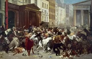 Market Place Collection: WALL STREET: BEARS & BULLS. Bulls and Bears in the Market. An allegorical painting by William H