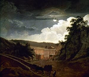 Fine Art Metal Print Collection: WRIGHT: COTTON MILL. Arkwrights Cotton Mills by Night, in Cromford, Derbyshire, England