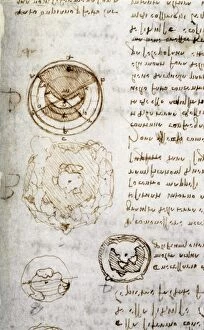 1507 Collection: Writing and drawings by Leonardo da Vinci, illustrating the theory that the earth has a core of